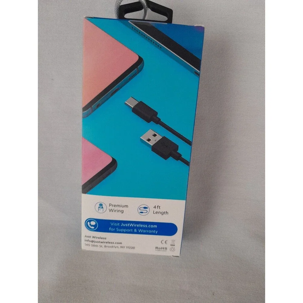 Just Wireless USB to Type-C 4' Cable connectorNIB